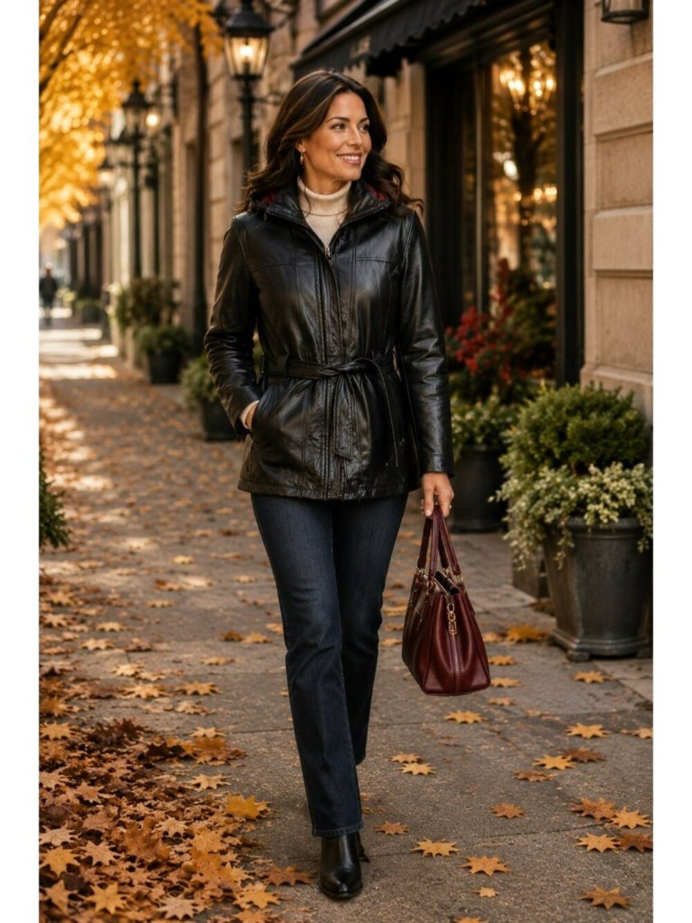 Wilsons Leather Hooded Belted Leather Coat Thinsulate InsulatedVest Womens Large
